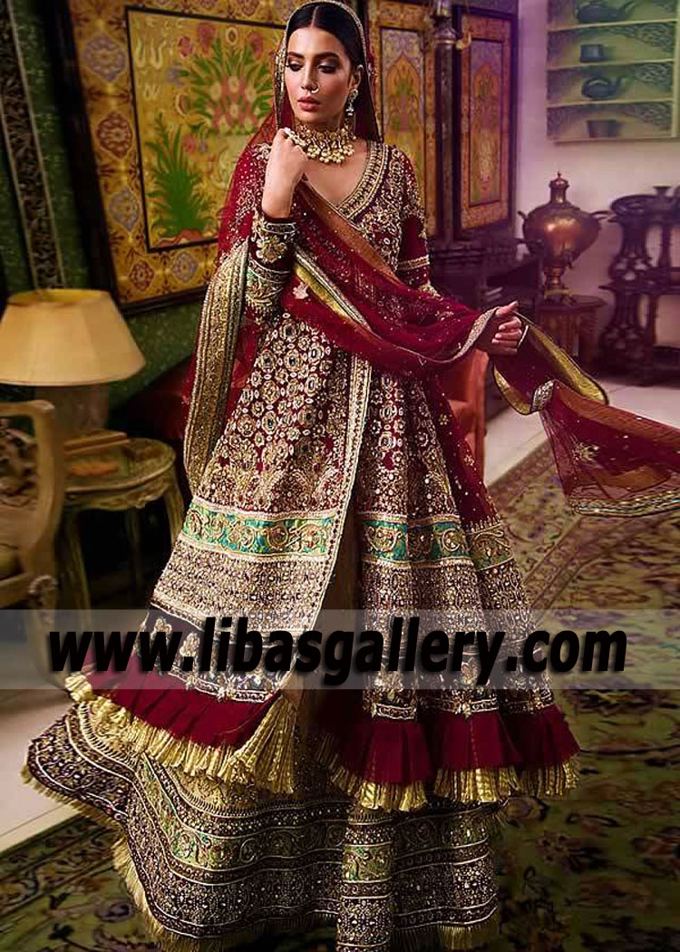 Maroon Divina Angrakha Bridal Lehenga