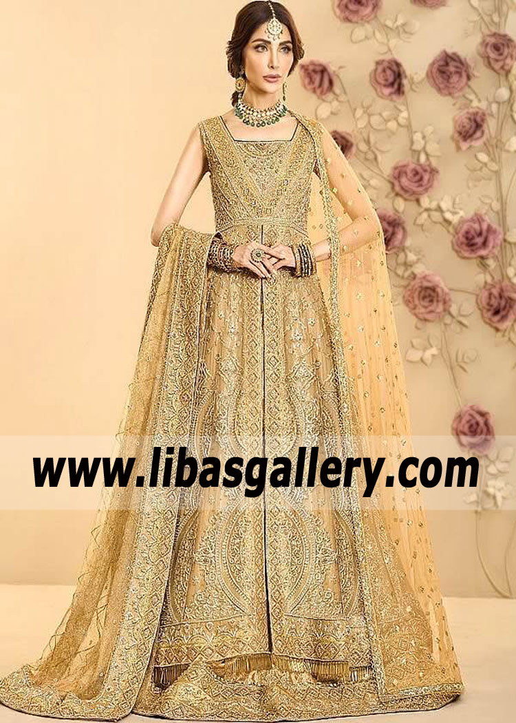 Earth Yellow Alicante Bridal Wear Pishwas