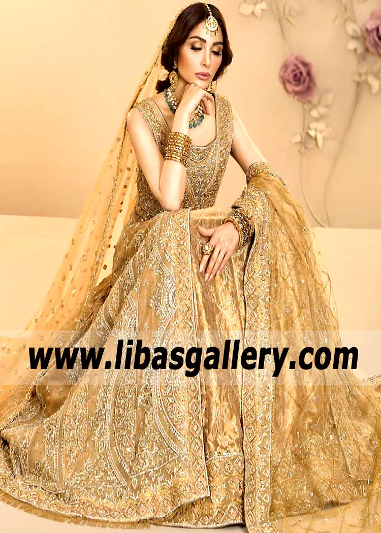 Earth Yellow Alicante Bridal Wear Pishwas