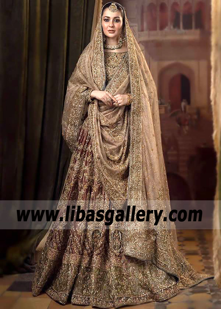 khaki Bole Disa Bridal Lehenga for Walima