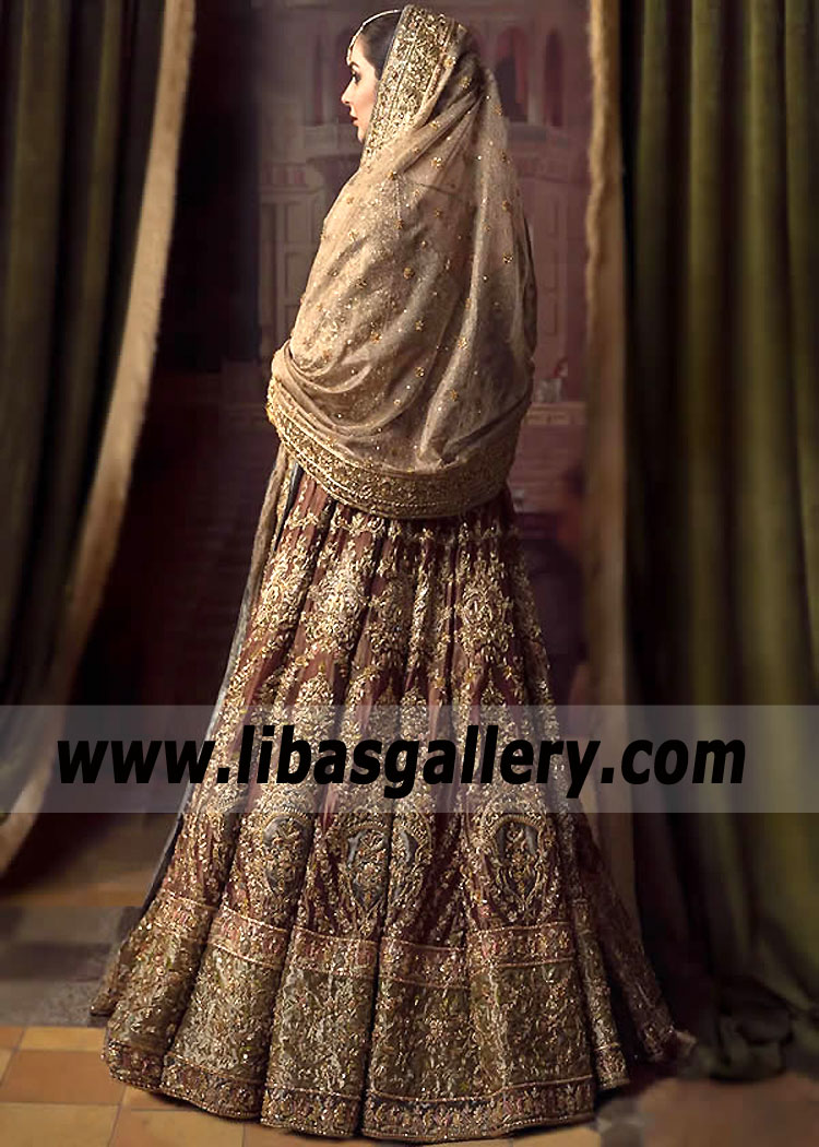 khaki Bole Disa Bridal Lehenga for Walima