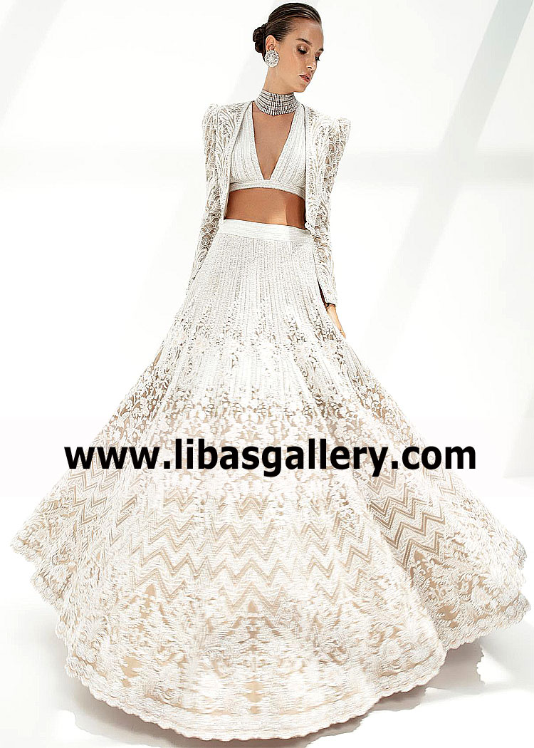 Wheat White Strobus Bridal Lehenga Choli