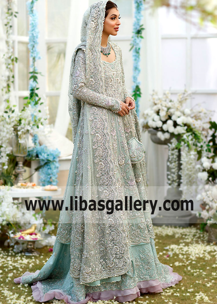 Crystal Blue Laurel Bridal Anarkali Lehenga