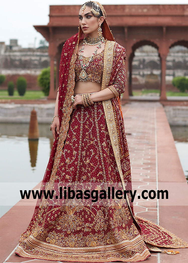 Red Bridal Dresses Farah talib Aziz Bridal Dresses Traditional Red Bridal Lehenga Designs Artesia California CA USA