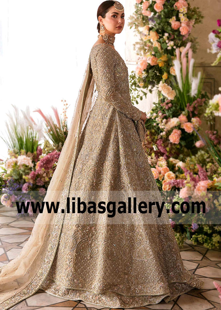 Champagne Malus Bridal Pishwas Dress
