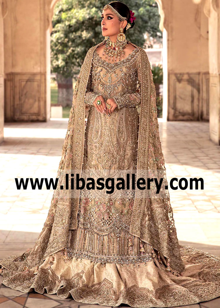 Champagne Gold Hippeastrum Bridal Lehenga