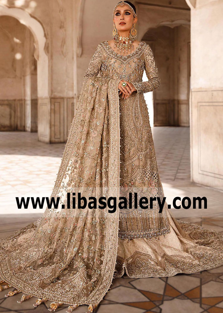 Champagne Gold Hippeastrum Bridal Lehenga
