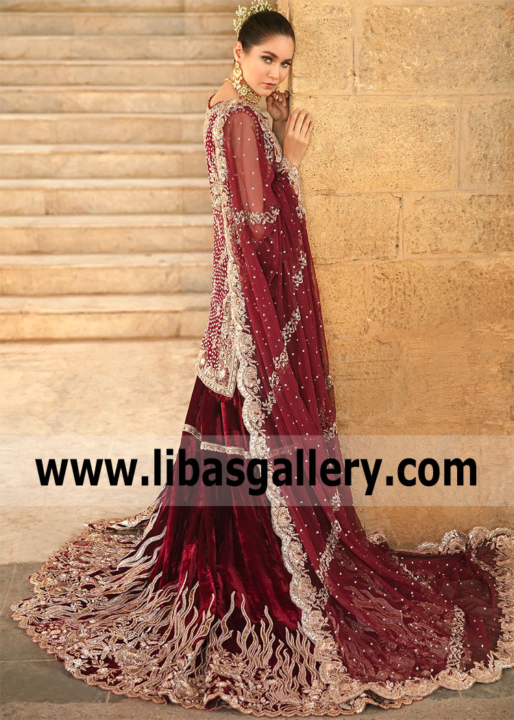 Maroon Campanula Designer Wedding Gharara