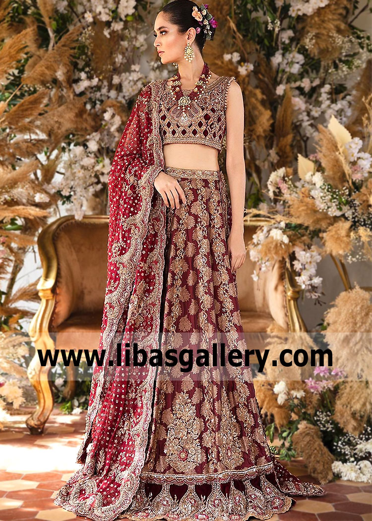Maroon Mallow Bridal Lehenga Choli