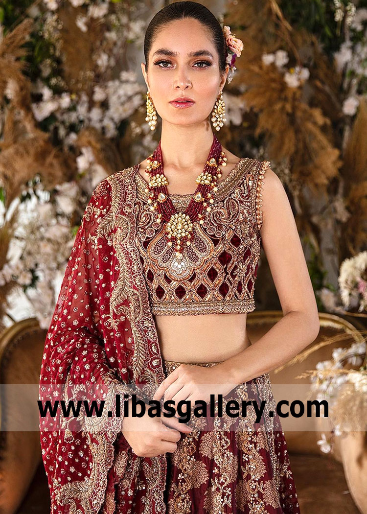 Maroon Mallow Bridal Lehenga Choli