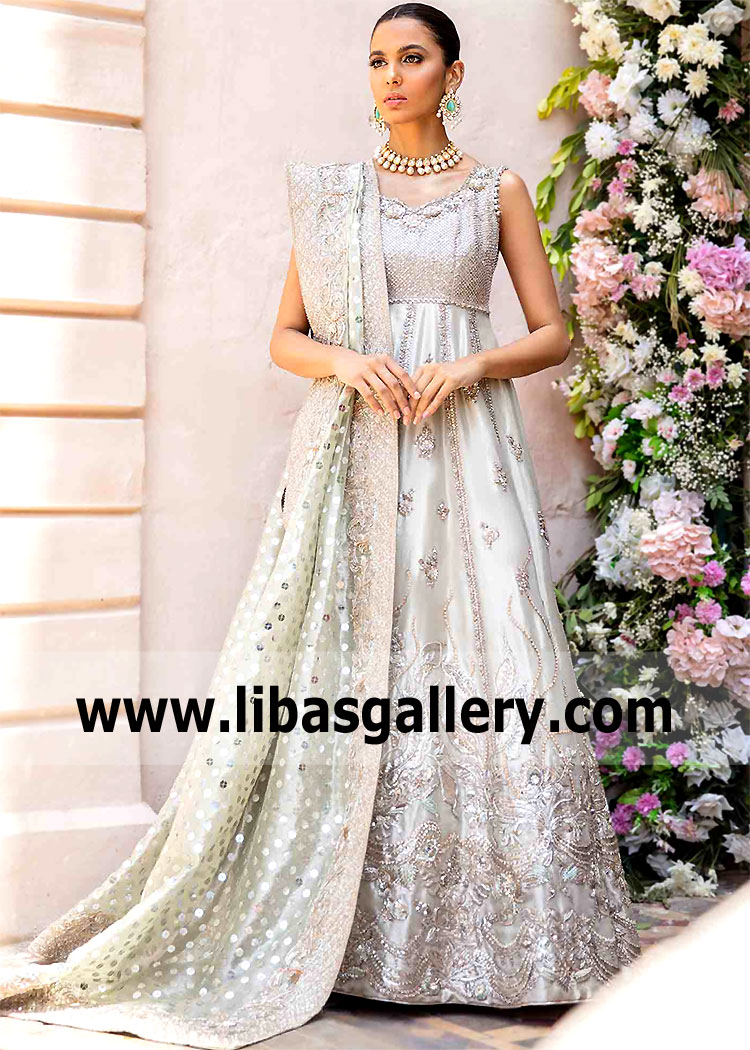 Aqua Ice Silver Magnolia Bridal Anarkali Dress