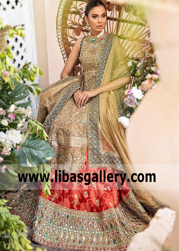 Earth Yellow Spirea Walima Bridal Dress