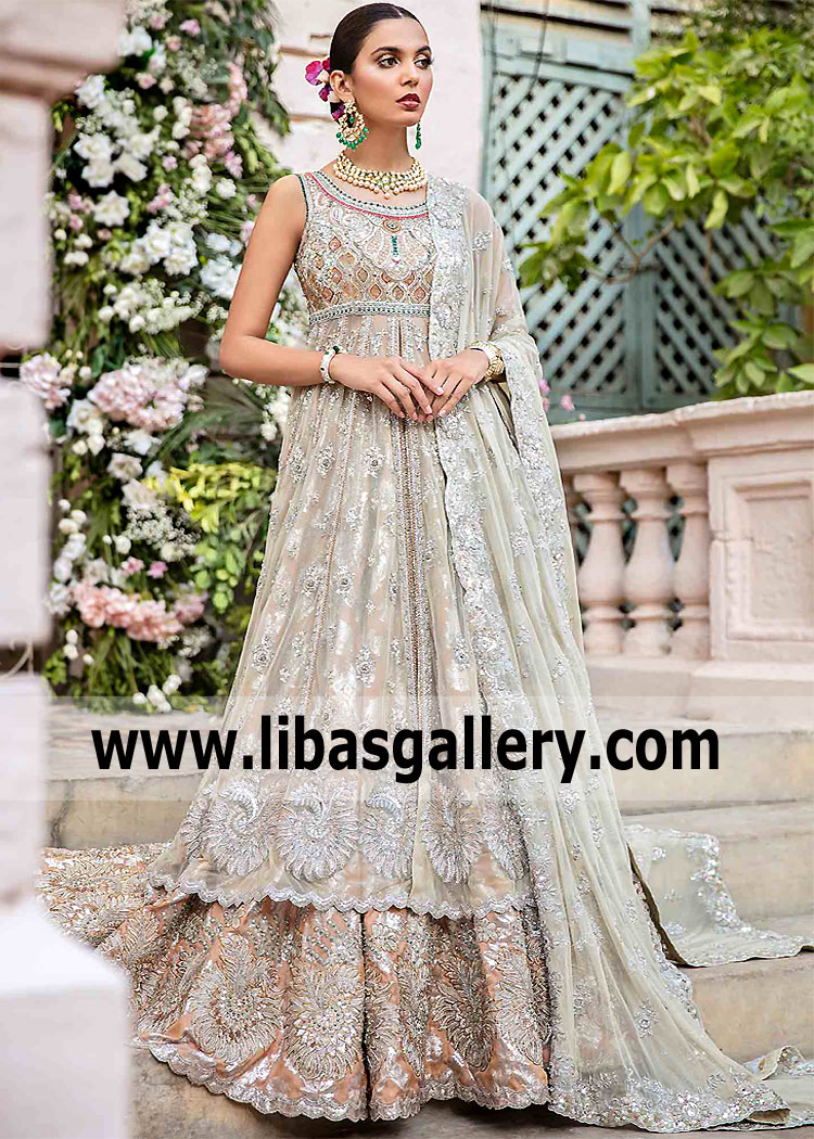 Honeydew Peach Aster Anarkali Lehenga