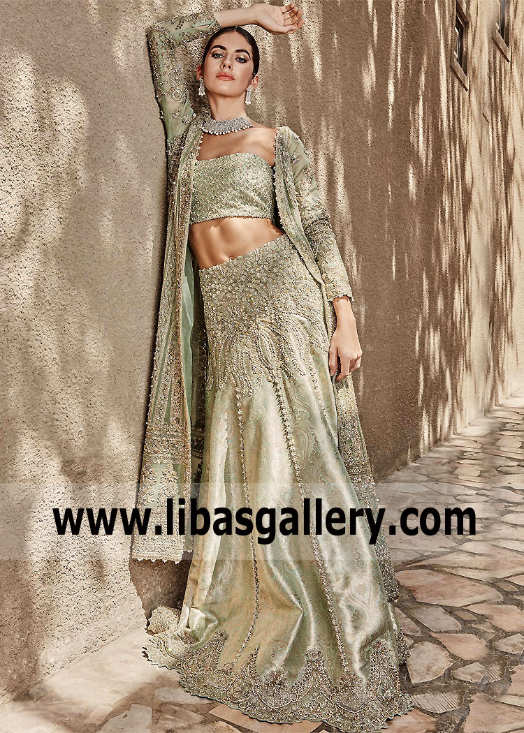 Pale Aqua Aster Wedding Lehenga Choli