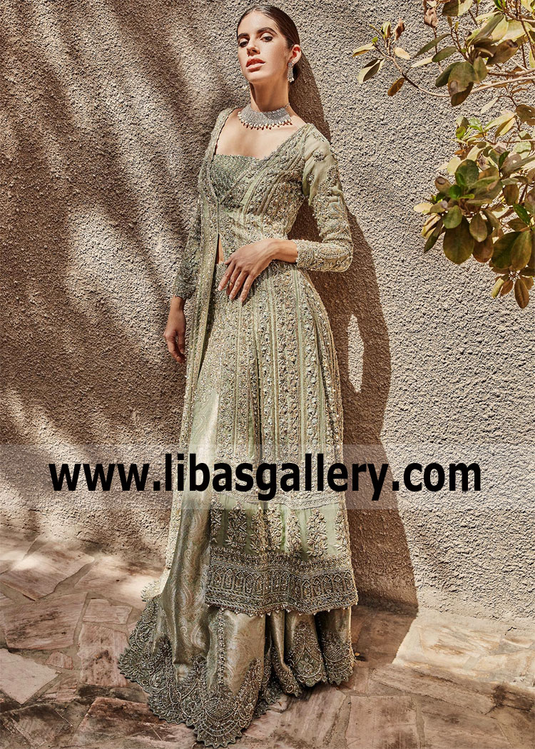 Pale Aqua Aster Wedding Lehenga Choli