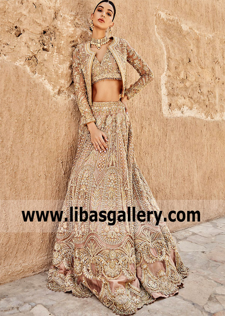 Rose Gold Carnation Bridal Wear Lehenga
