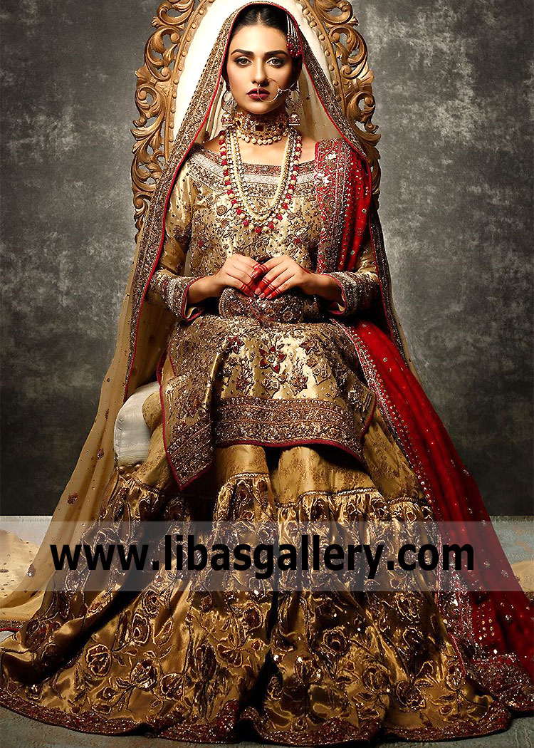 Golden Tissue Santolina Pakistani Wedding Gharara Style