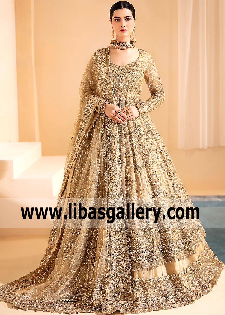 French Beige Scabiosa Bridal Maxi Lehenga