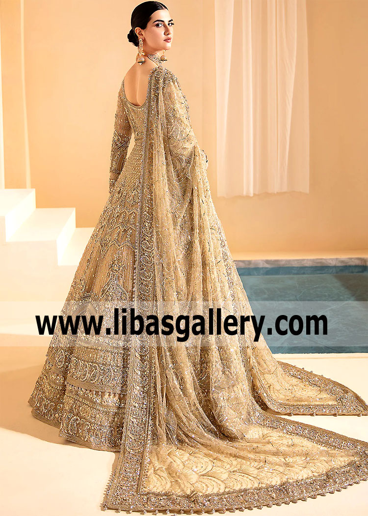 French Beige Scabiosa Bridal Maxi Lehenga