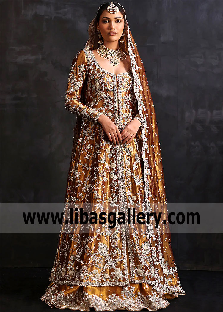 Fulvous Gold Escallonia Reception Anarkali Lehenga