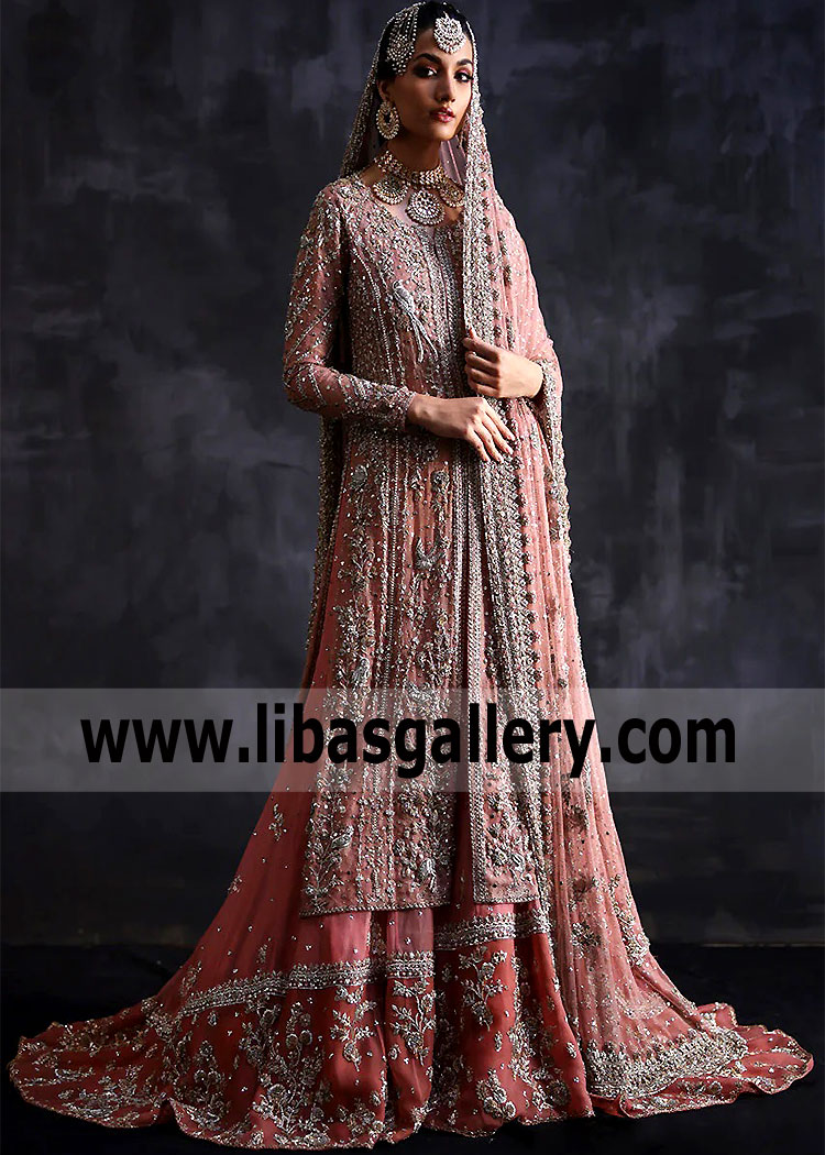 Coral Pink Orlaya Classic Voluminous Farshi Gharara