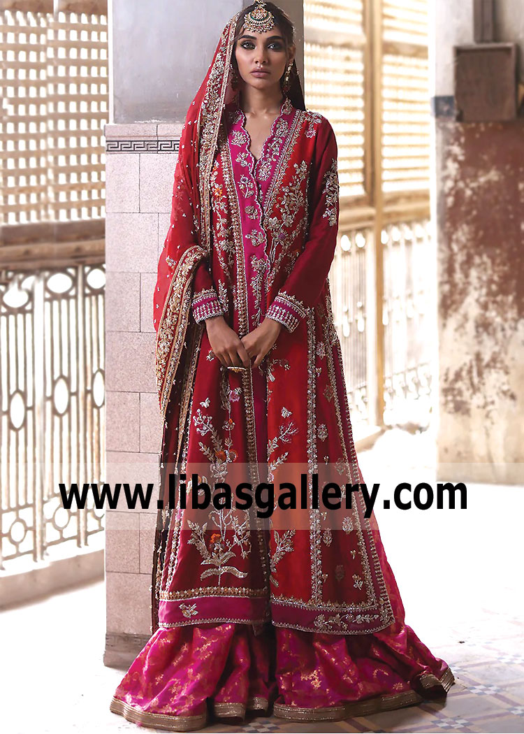 Ruby Red Azalea Angarkha Bridal Wear
