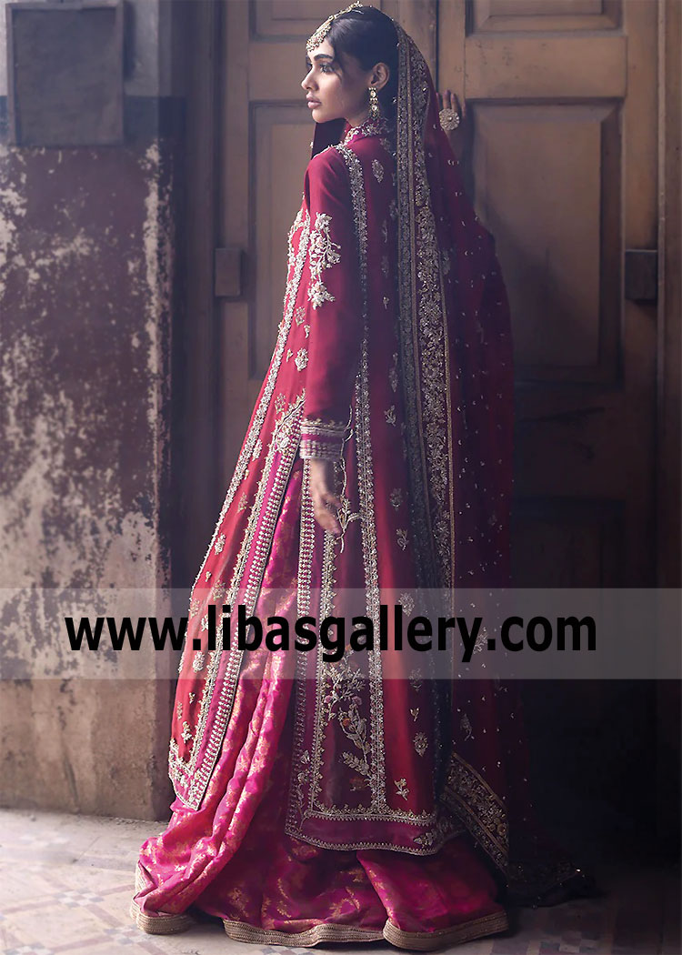 Ruby Red Azalea Angarkha Bridal Wear