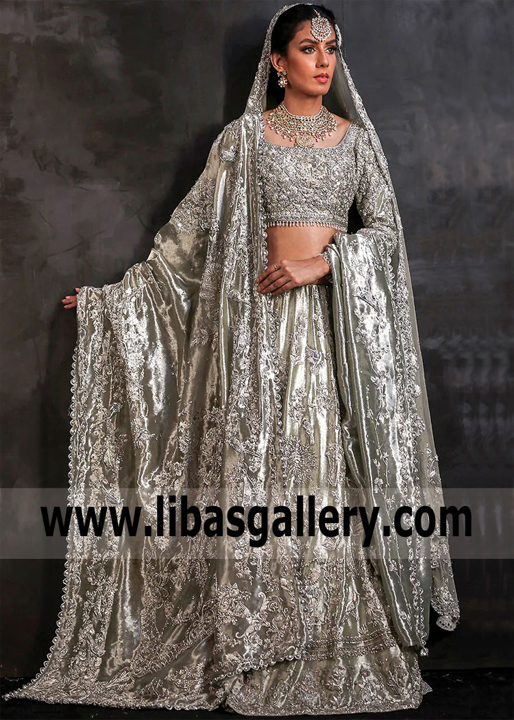 Light Moss Green Lilium Wedding Lehenga