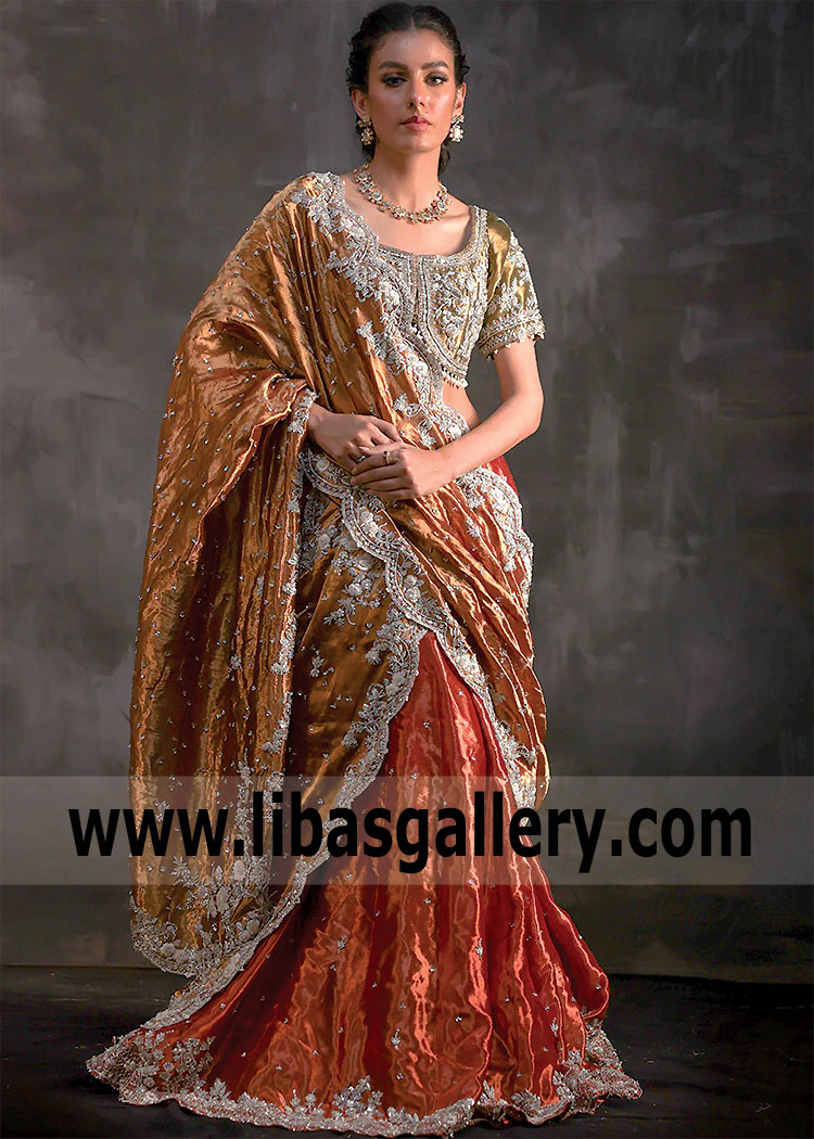 Copper Sinopia Tulipa Wedding Lehenga Dress