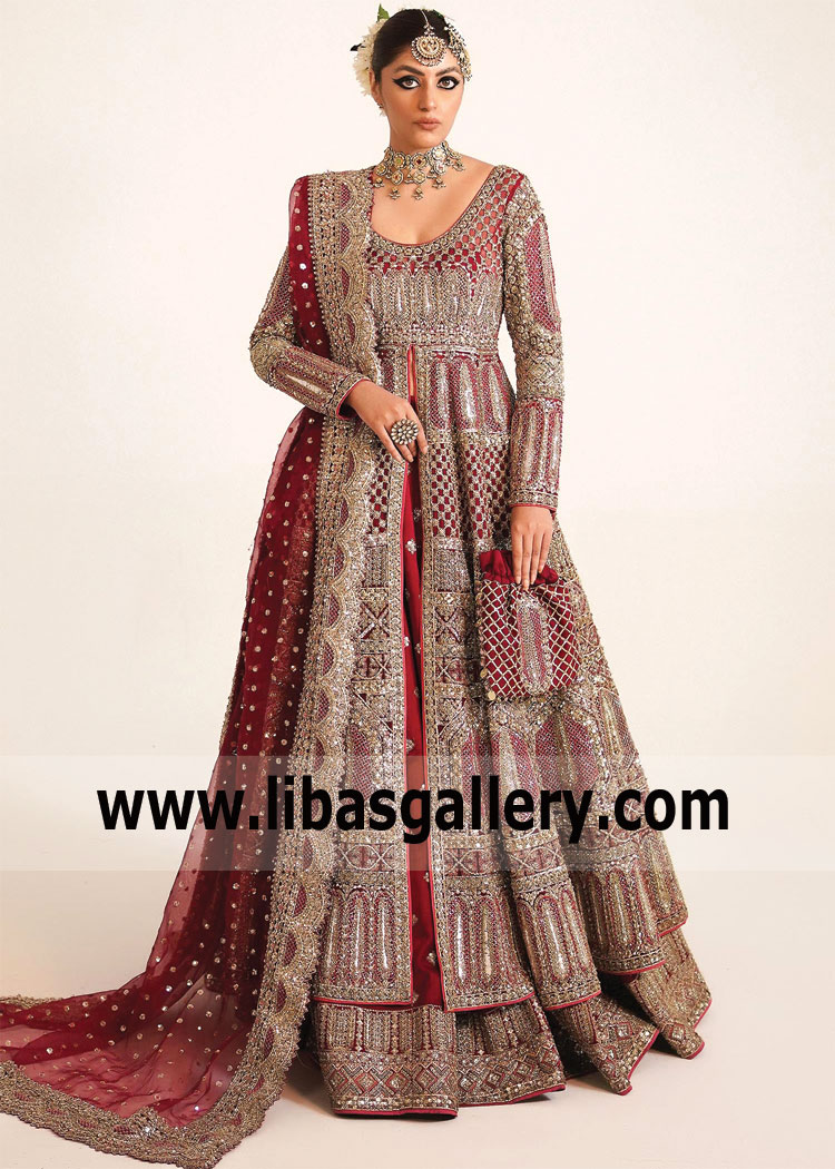 Brick Red Maribella Timeless Gown With Lehenga