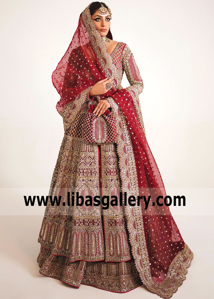 Brick Red Maribella Timeless Gown With Lehenga