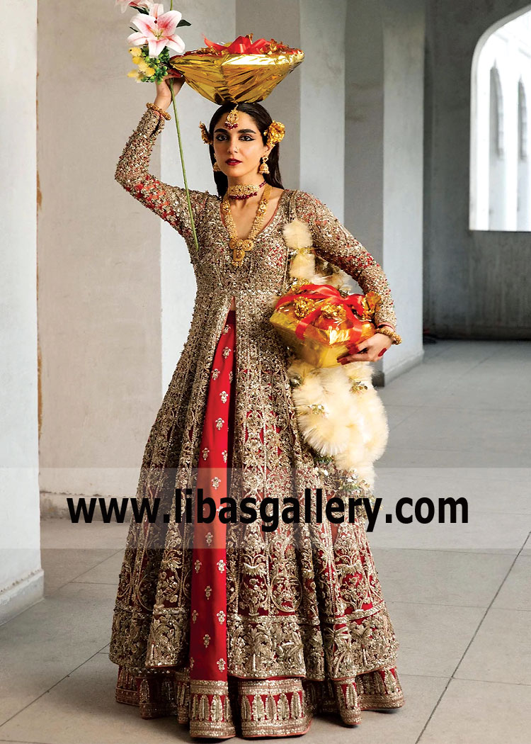 Amaranth Red Nikola Embellished Floor Length Pishwas