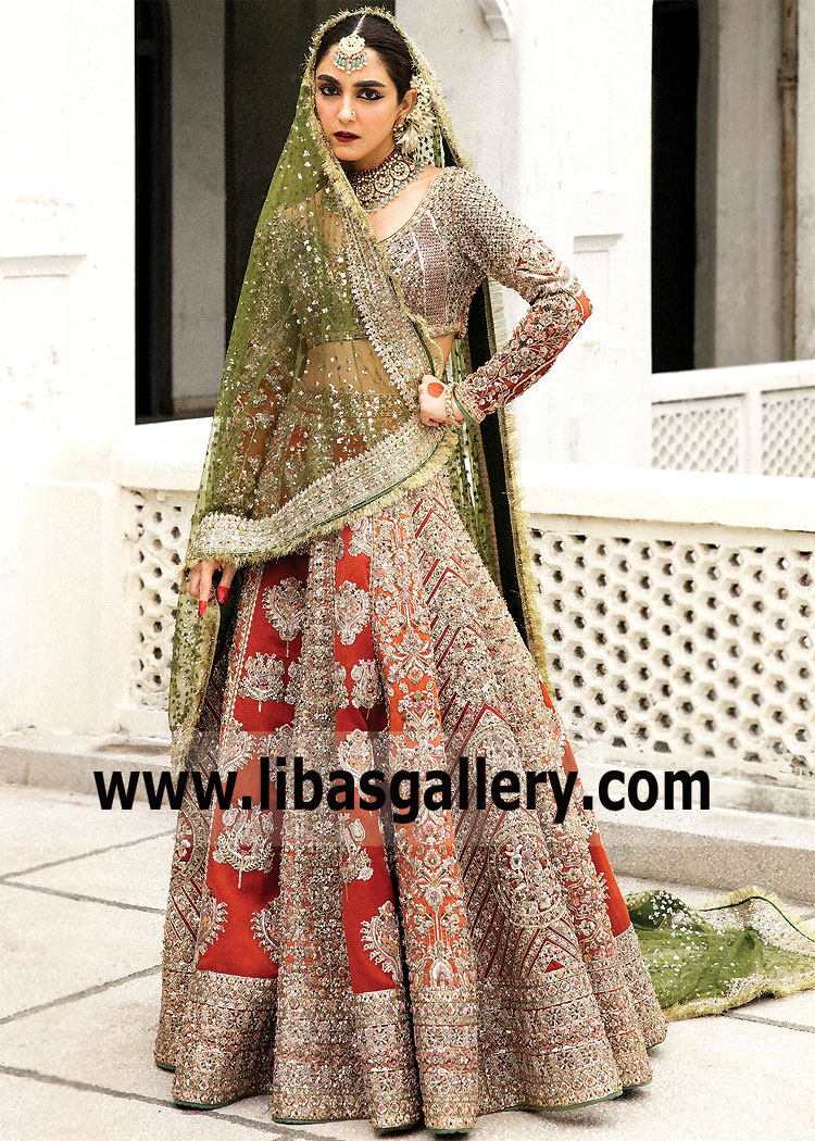 Spanish Orange Rust Daphne Bridal Lehenga Dress