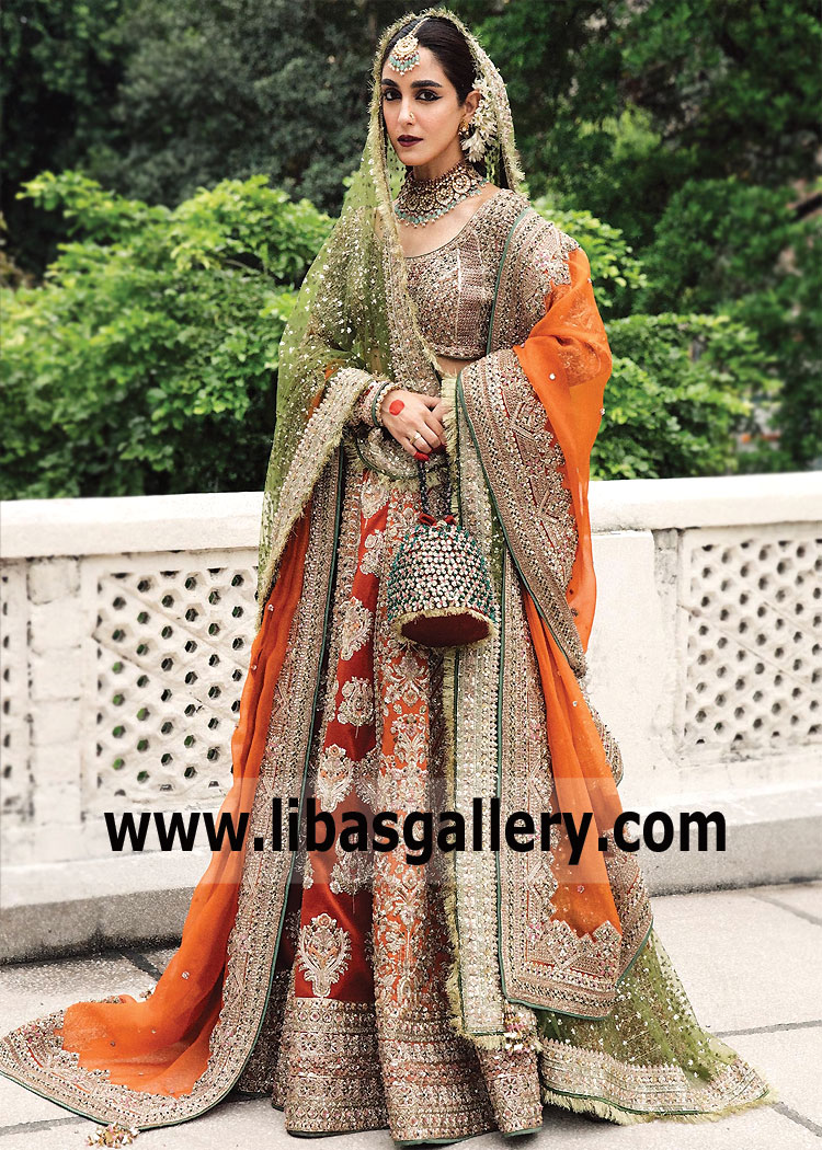 Spanish Orange Rust Daphne Bridal Lehenga Dress