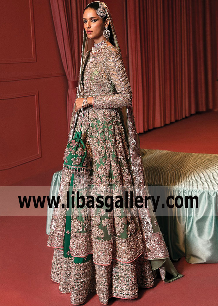 Irish Green Bloom Bridal Lehenga