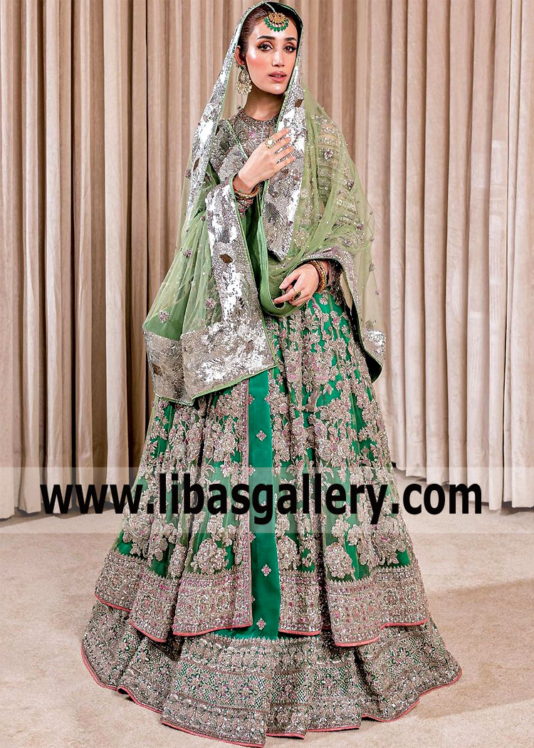 Irish Green Bloom Bridal Lehenga