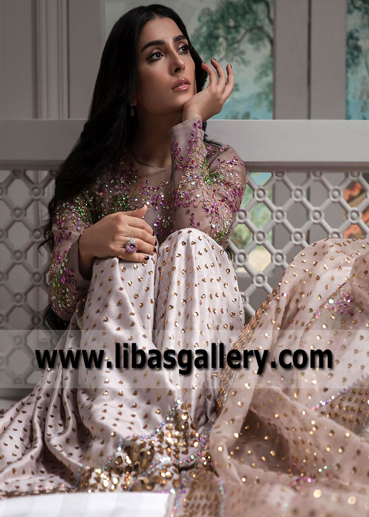 Rose Dust Laurel Wedding Gharara Dress