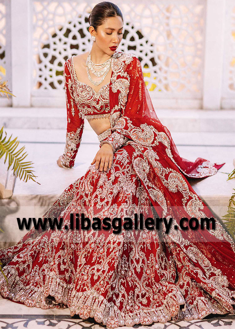 Harvard Crimson Carnation Bridal Lehenga Dress