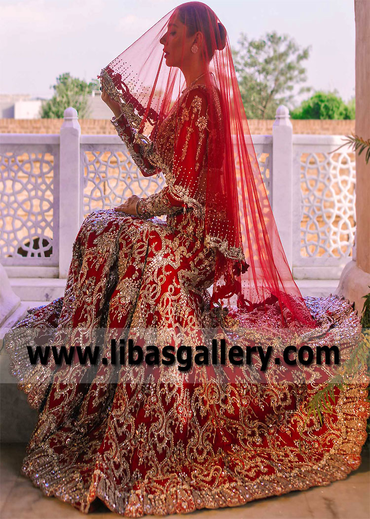 Harvard Crimson Carnation Bridal Lehenga Dress