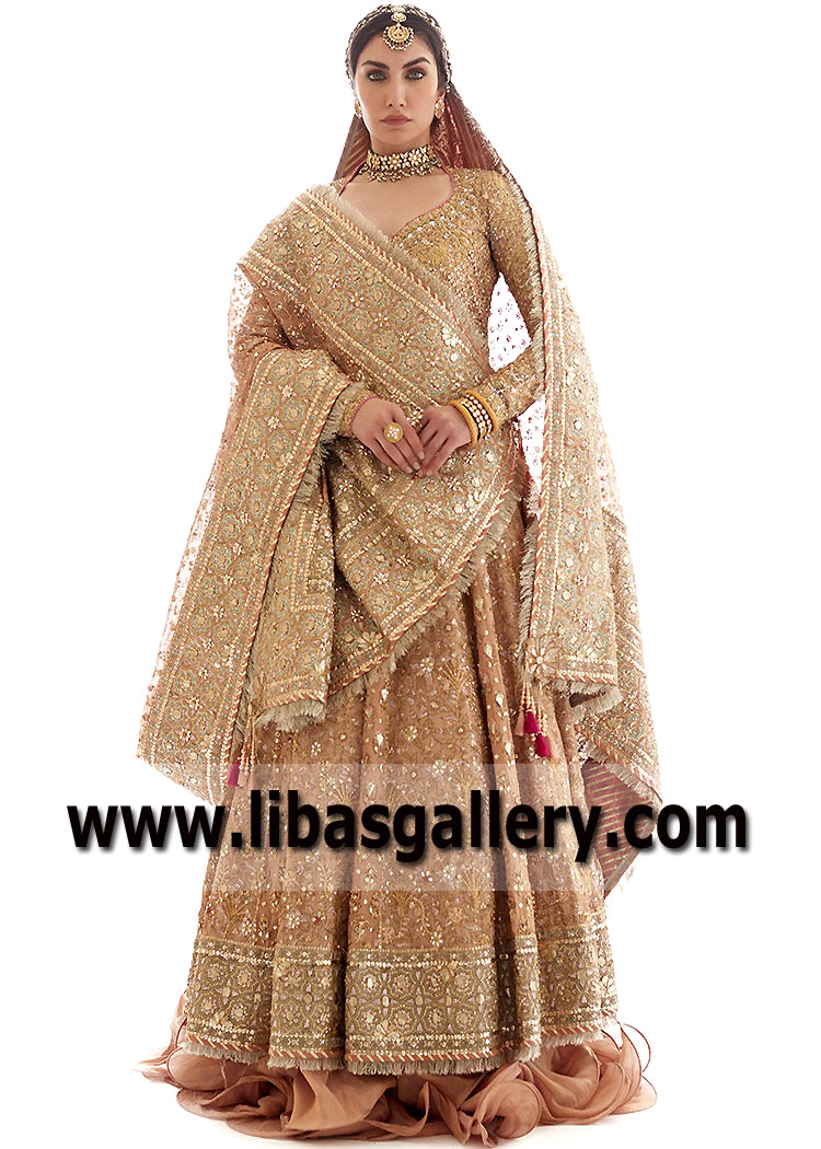Dark salmon Mercuria kalidaar Anarkali Bridal