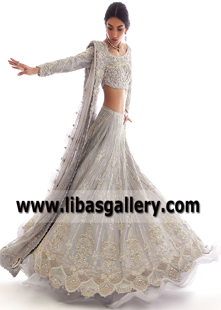 Mercury Silver Biancospino Reception Bridal Lehenga