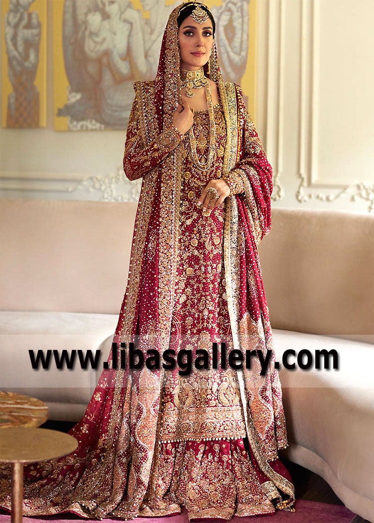 Deep Carmine Seville Farshi Lehenga Wedding Dress