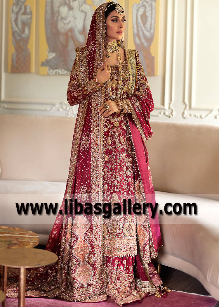 Deep Carmine Seville Farshi Lehenga Wedding Dress