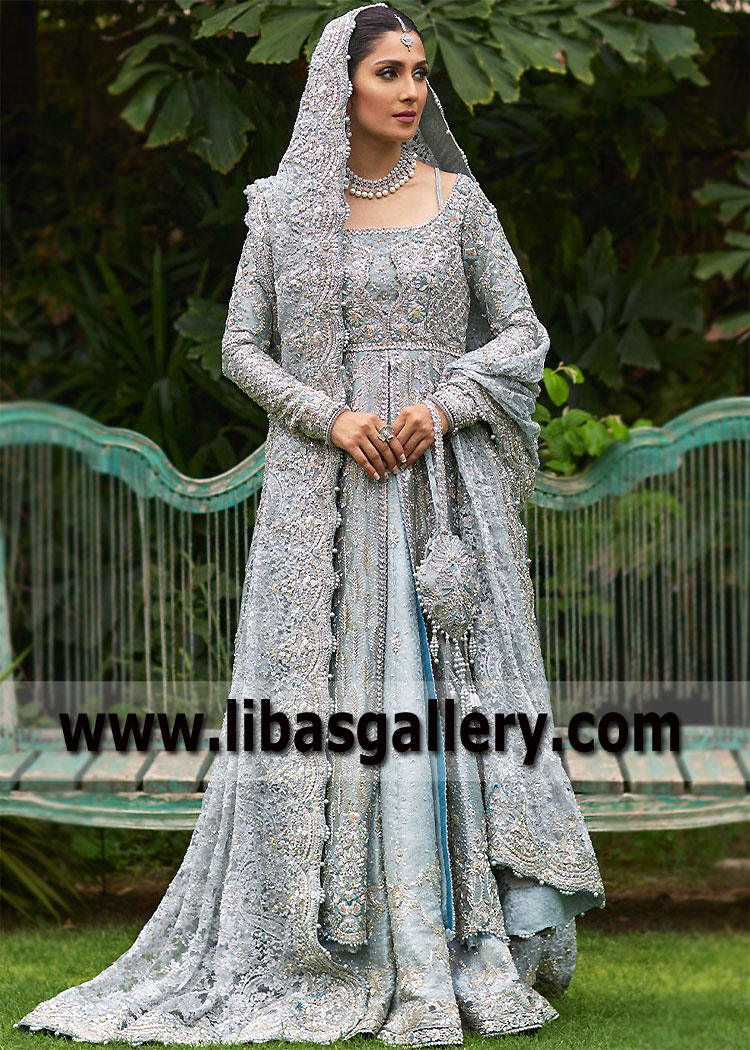 Pale Aqua Aviva Reception Anarkali Lehenga