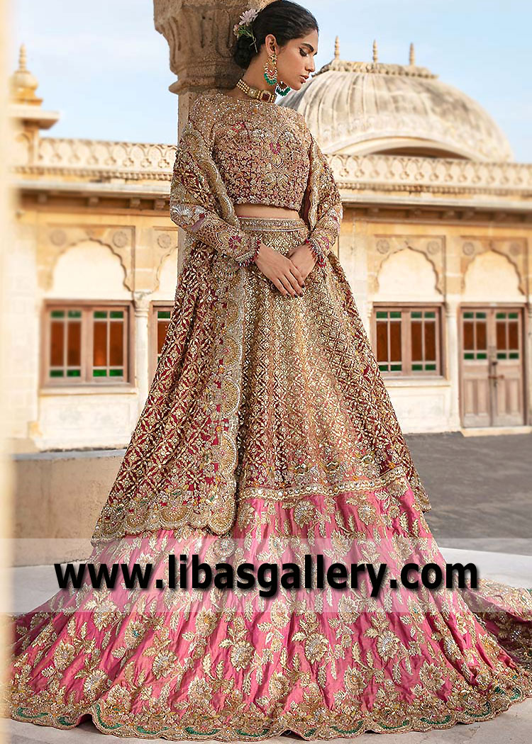 French Raspberry Pink Protea Lehenga Choli