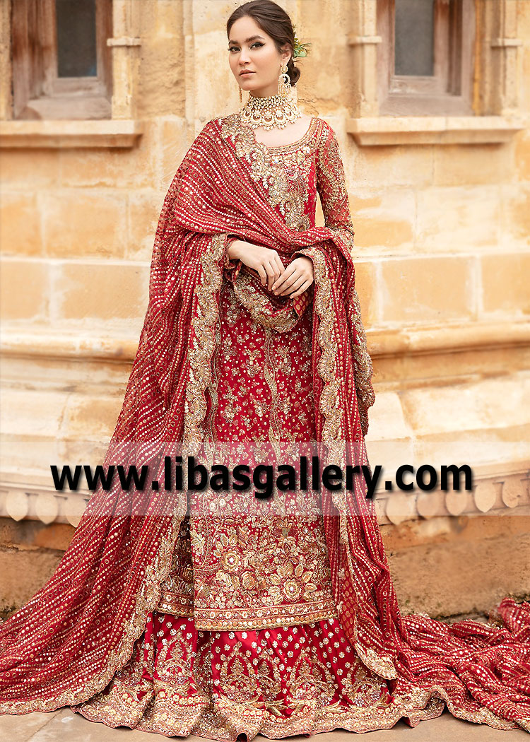 Imperial Red Gladiolus Bridal Lehenga