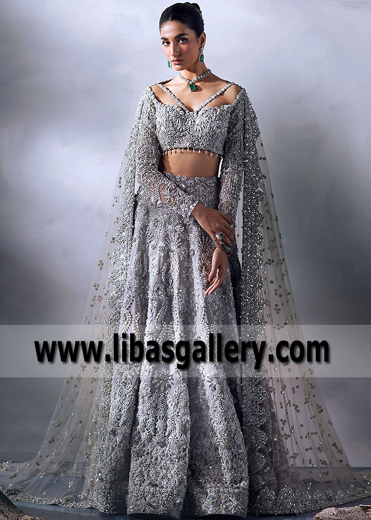 French Grey Iris Bridal Lehenga Choli