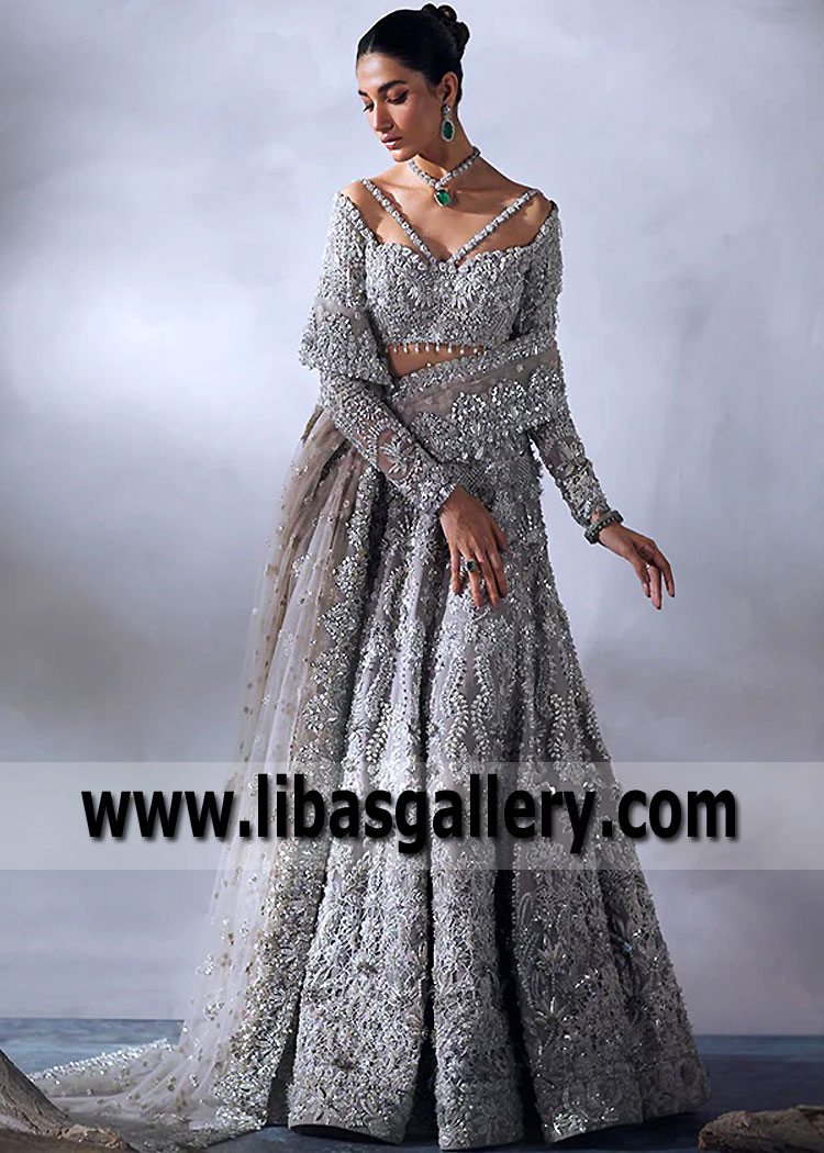 French Grey Iris Bridal Lehenga Choli