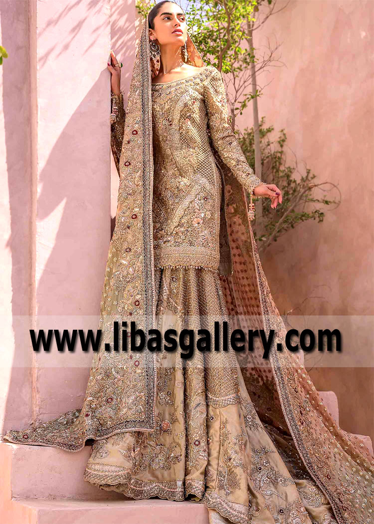 Aztec Gold Wedelia Bridal Lehenga Dress