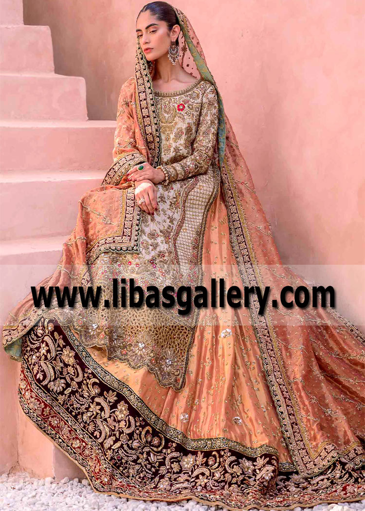 Atomic tangerine Gold Wedelia Designer Lehenga